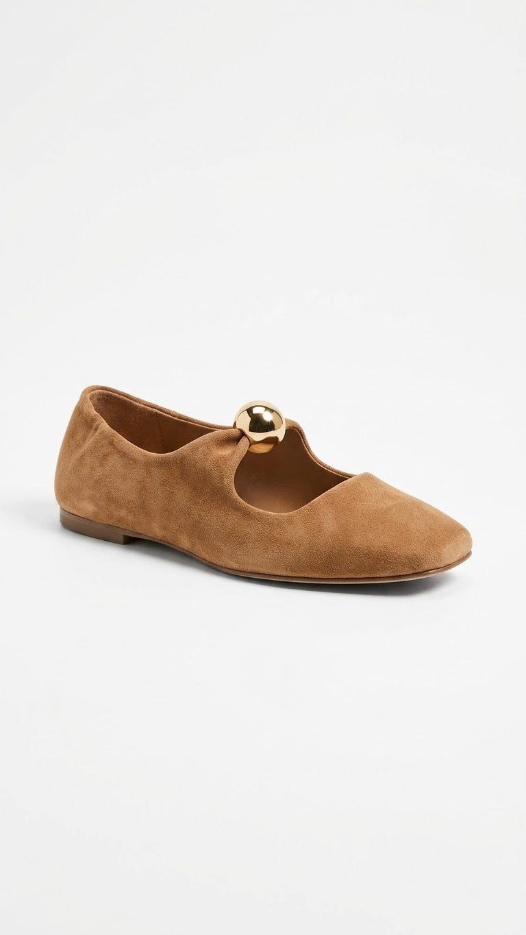 Zapatillas Flats Color Beige con Esfera Dorada